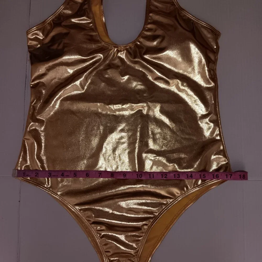 METALLIC GOLD PADDED CUPS ONE PIECE SWIMSUIT - Picture 6 of 12